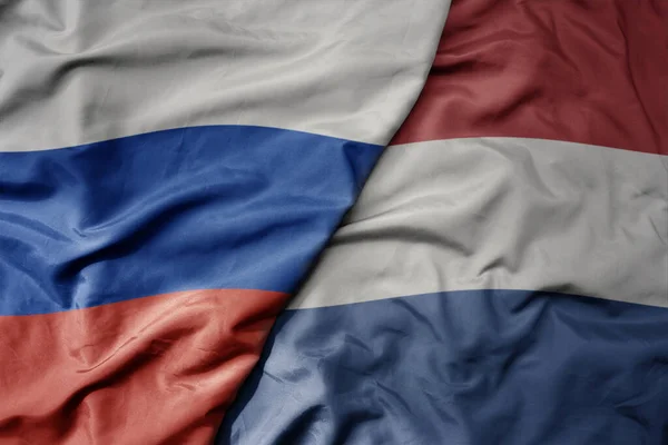 Big Waving Realistic National Colorful Flag Russia National Flag Netherlands — Stock Photo, Image