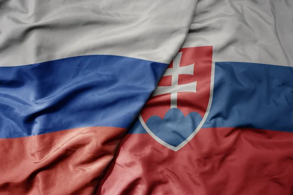 Big Waving Realistic National Colorful Flag Russia National Flag Slovakia — Stock Photo, Image