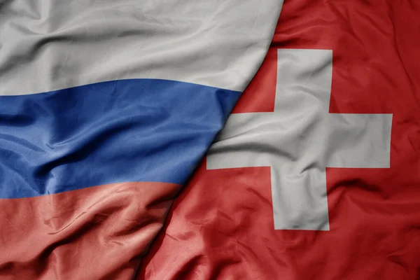 Big Waving Realistic National Colorful Flag Russia National Flag Switzerland — Stock Photo, Image