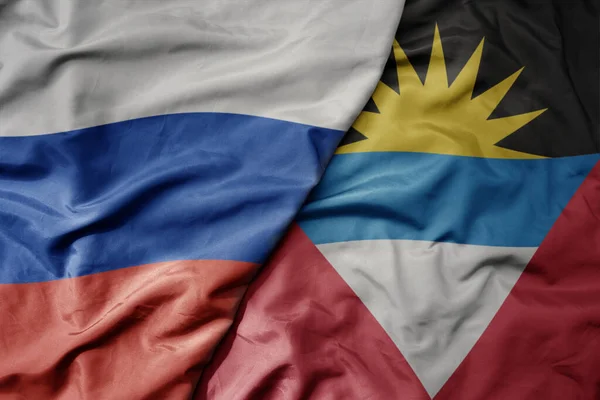 Duży Falujący Realistyczny Narodowy Kolorowy Sztandar Rosja Narodowy Sztandar Antigua — Zdjęcie stockowe