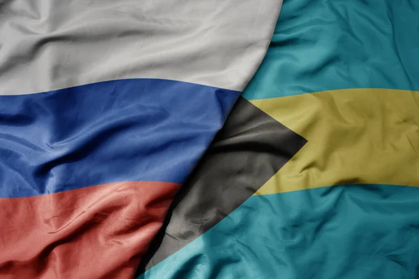 Великий Махаючий Реалістичний Національний Барвистий Прапор Росії Національний Прапор Багамських — стокове фото