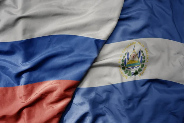 Rusya Nın Büyük Gerçekçi Ulusal Bayrağı Salvador Ulusal Bayrağı Makro — Stok fotoğraf