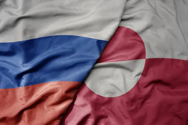 Velká Vlnící Realistická Národní Barevná Vlajka Ruska Národní Vlajky Grónska — Stock fotografie