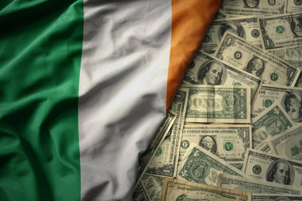 Nagy Színes Nemzeti Zászlót Lobogtató Írország Amerikai Dollár Pénz Háttér — Stock Fotó
