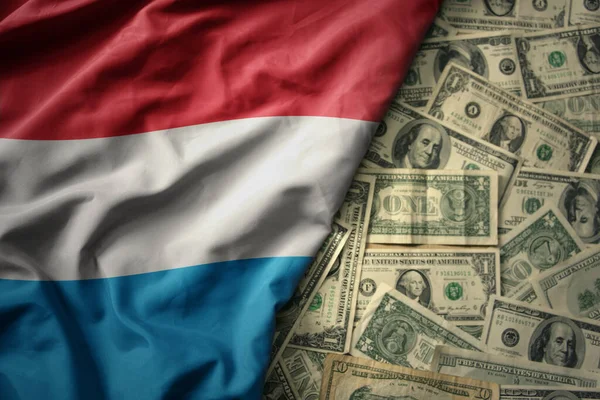 Big Colorful Waving National Flag Luxembourg American Dollar Money Background — Stock Photo, Image