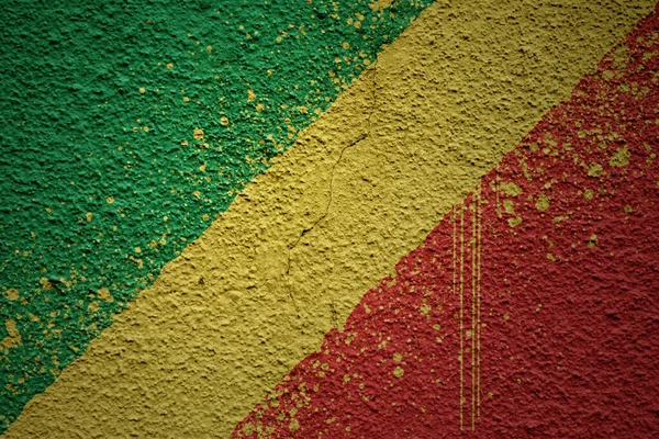 Colorful Painted Big National Flag Republic Congo Massive Old Cracked — Stock Photo, Image