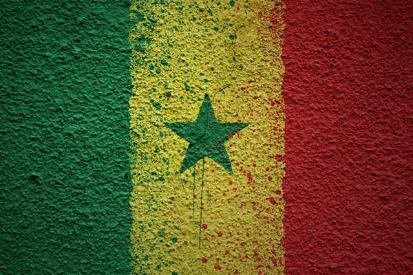 Bunt Bemalte Große Senegalesische Nationalflagge Auf Einer Massiven Alten Rissigen — Stockfoto