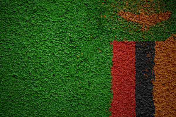 Colorato Dipinto Grande Bandiera Nazionale Zambia Una Massiccia Vecchia Parete — Foto Stock