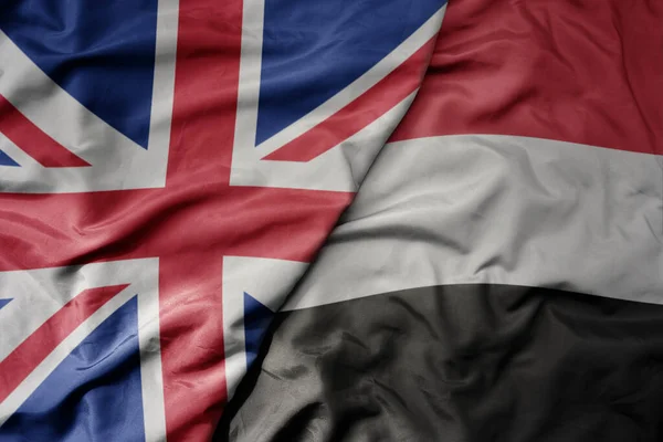 Big Waving National Colorful Flag Great Britain National Flag Yemen — Stock Photo, Image