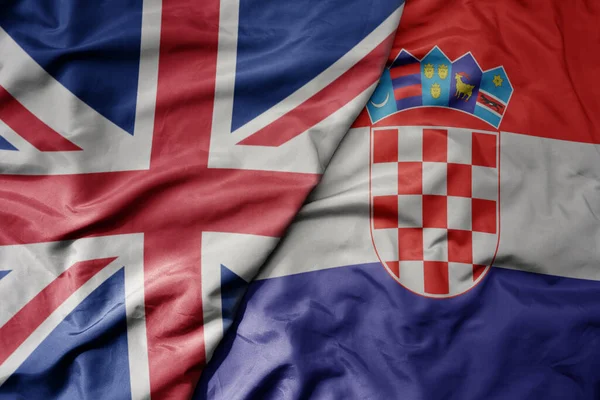 Velká Vlnící Národní Barevná Vlajka Velké Británie Národní Vlajka Chorvatska — Stock fotografie