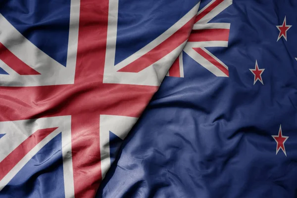 Nagy Hullámzó Nemzeti Színes Zászló Nagy Britannia Nemzeti Zászló Zéland — Stock Fotó