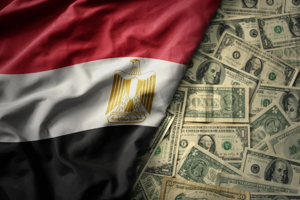 Gran Colorido Ondeando Bandera Nacional Egipto Sobre Fondo Dinero Dólar — Foto de Stock
