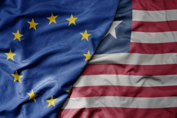 Velká Vlnící Realistická Národní Barevná Vlajka Evropské Unie Národní Vlajky — Stock fotografie