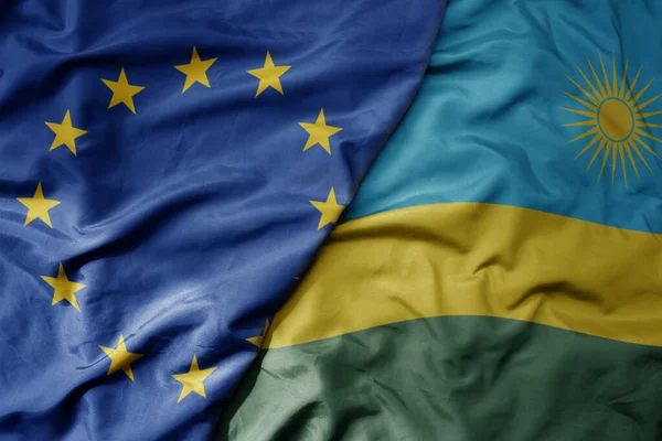 Avrupa Birliği Nin Ruanda Nın Ulusal Bayrağının Büyük Gerçekçi Ulusal — Stok fotoğraf