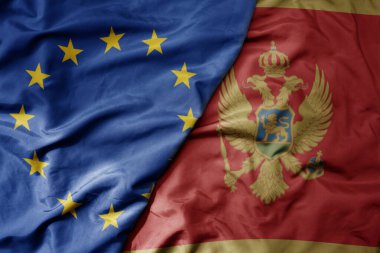 Avrupa Birliği 'nin gerçekçi ulusal bayrağını sallıyor ve mongol' un ulusal bayrağını sallıyor. makro