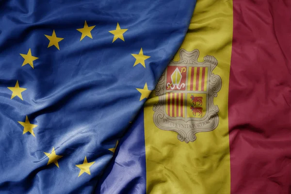 Grande Acenando Bandeira Colorida Nacional Realista União Europeia Bandeira Nacional — Fotografia de Stock