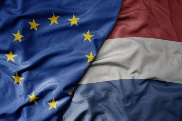 Gran Ondeando Bandera Colorida Nacional Realista Unión Europea Bandera Nacional —  Fotos de Stock