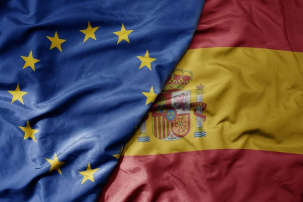Большой Размахивая Реалистичным Национальным Красочным Флагом Европейского Союза Национальным Флагом — стоковое фото