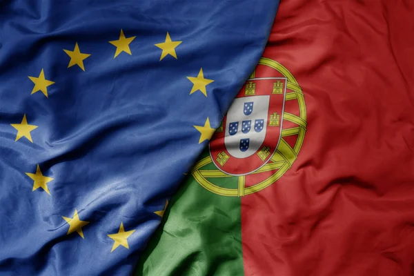 Большой Размахивая Реалистичным Национальным Красочным Флагом Европейского Союза Национальным Флагом — стоковое фото