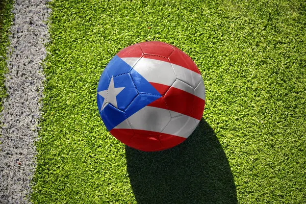 Football Ball National Flag Puerto Rico Green Field White Line — Stock Photo, Image