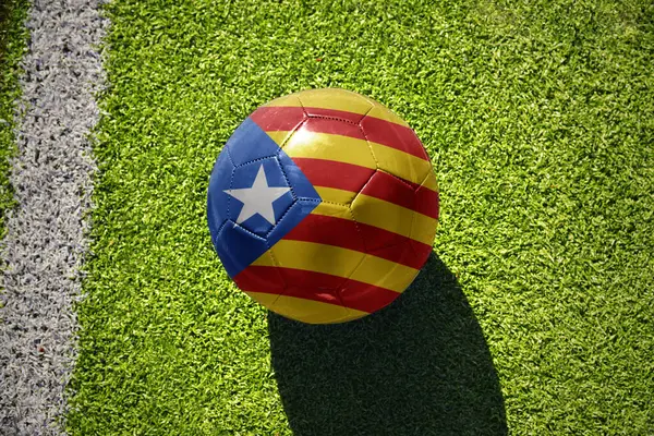 Футбольний Національним Прапором Каталонії Зеленому Полі Біля Білої Лінії Ліцензійні Стокові Фото