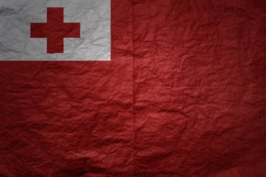 Tonga 'nın rengarenk büyük ulusal bayrağı eski kağıt desen arka planında