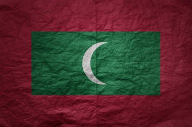 grunge eski kağıt doku arka planında renkli büyük ulusal maldivler bayrağı