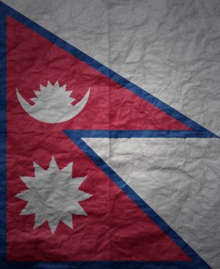 Eski kağıt desen arka planında Nepal 'in renkli büyük ulusal bayrağı