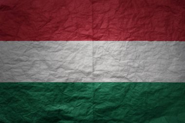Eski kağıt desenli arka planda rengarenk büyük ulusal hungary bayrağı