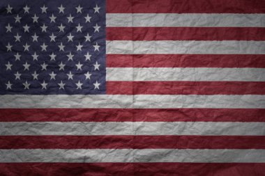 Amerika Birleşik Devletleri 'nin rengarenk büyük ulusal bayrağı eski kağıt dokusu arka planında