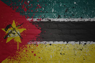 Mozambik 'in büyük ulusal bayrağını kocaman bir tuğla duvara boyamış.