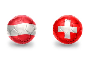 İsviçre ve Avusturya 'nın ulusal bayraklı gerçekçi futbol topları, futbol takımları. beyaz arkaplanda.
