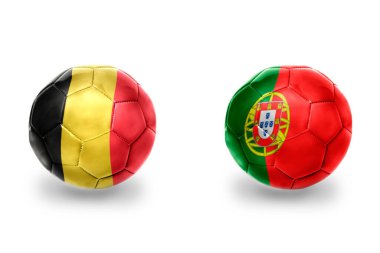 Portekiz ve Belçika 'nın ulusal bayraklı gerçekçi futbol topları, futbol takımları. beyaz arkaplanda.