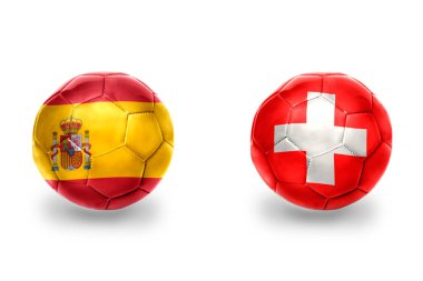 İspanya ve İsviçre 'nin ulusal bayraklı gerçekçi futbol topları, futbol takımları. beyaz arkaplanda.