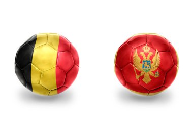 Moğol ve Belçika 'nın ulusal bayraklı gerçekçi futbol topları, futbol takımları. beyaz arkaplanda.