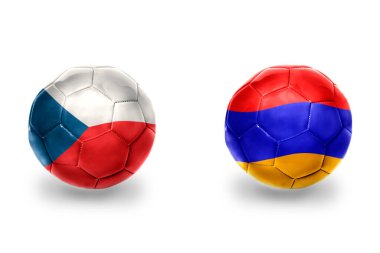 Ermenistan, Çek Cumhuriyeti ve futbol takımlarının ulusal bayraklı gerçekçi futbol topları. beyaz arkaplanda.