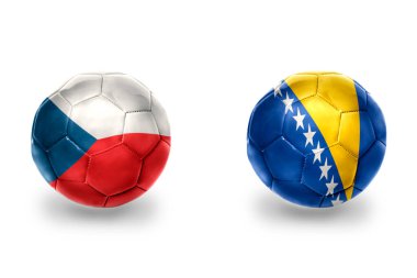 Bosna, Herzegovina ve Czech cumhuriyetlerinin ulusal bayraklı gerçekçi futbol topları, futbol takımları. beyaz arkaplanda.
