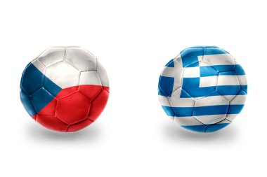 Yunan ve Çeçen cumhuriyetlerinin ulusal bayraklı gerçekçi futbol topları, futbol takımları. beyaz arkaplanda.