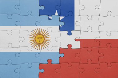 Şili ve Arjantin bayrağının renkli ulusal bayrağıyla bulmaca. konsept