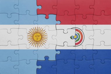 Paraguay 'ın renkli ulusal bayrağı ve Arjantin bayrağı. konsept