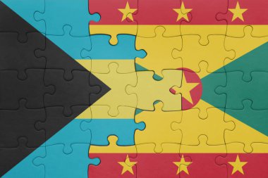 Grenada bayrağı ve Bahamalar bayrağıyla dolu renkli bir bulmaca. konsept