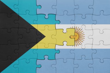 Arjantin 'in renkli ulusal bayrağı ve Bahamaların bayrağı. konsept