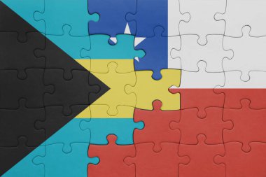 Şili bayrağı ve Bahamaların bayrağıyla dolu renkli bir bulmaca. konsept