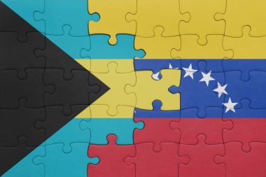 Venezuela 'nın renkli ulusal bayrağı ve Bahamalar bayrağıyla bulmaca. konsept