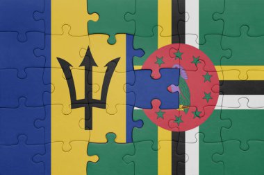 Dominica 'nın renkli ulusal bayrağı ve Barbados bayrağı ile bulmaca. konsept