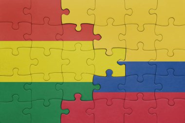 Kolombiya 'nın renkli ulusal bayrağı ve Bolivya bayrağı. konsept