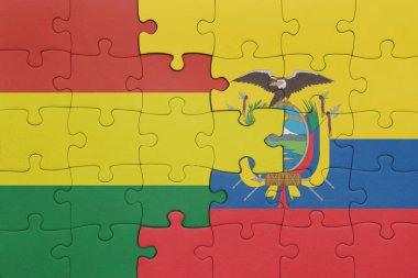 Ekvador ve Bolivya bayrağının renkli ulusal bayrağıyla bulmaca. konsept