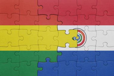Paraguay 'ın renkli ulusal bayrağı ve Bolivya bayrağı. konsept