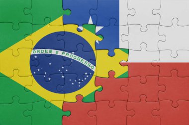 Şili ve Brezilya bayrağının renkli ulusal bayrağıyla bulmaca. konsept