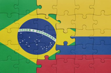 Kolombiya 'nın renkli ulusal bayrağı ve Brezilya bayrağı. konsept